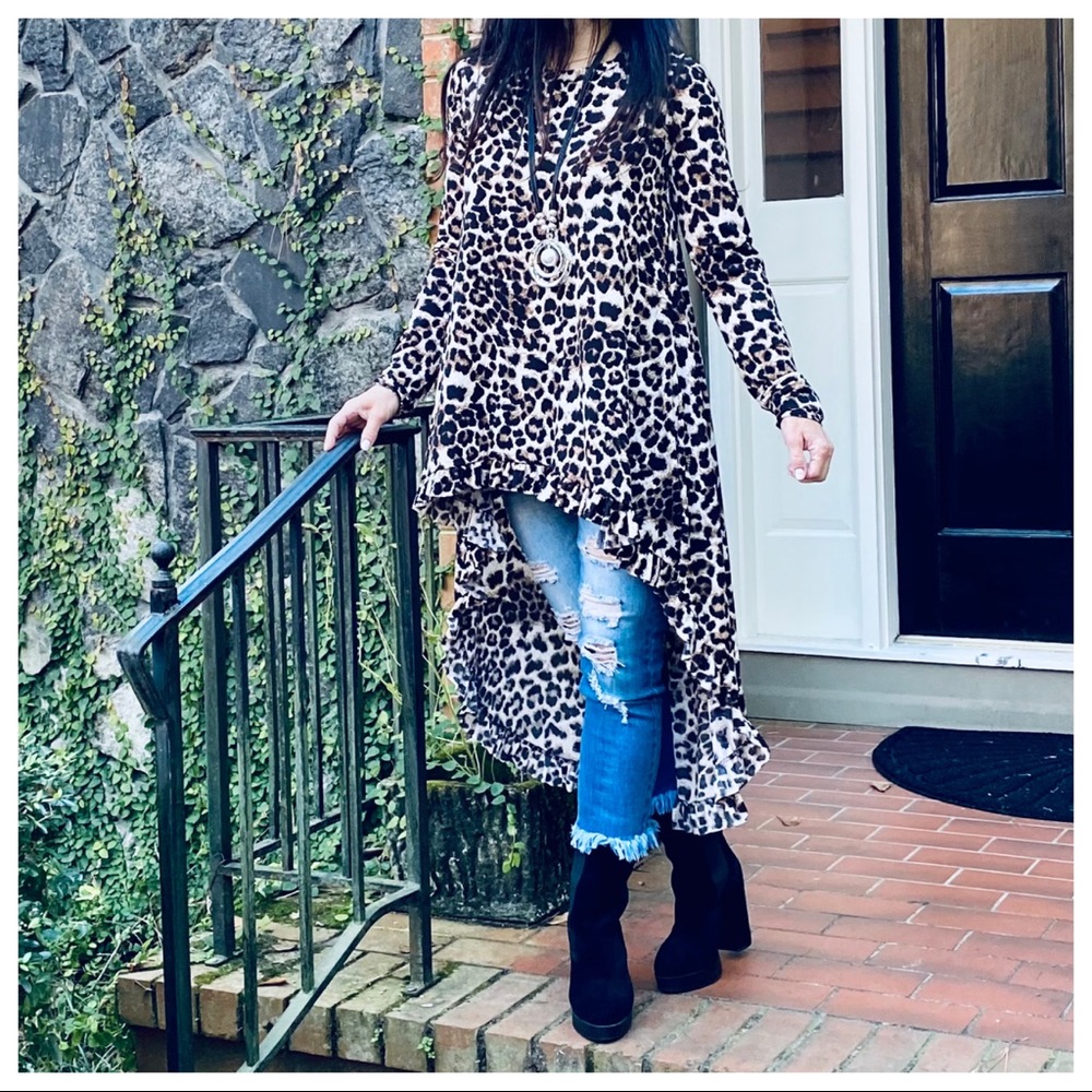 High low fabulous leopard ruffle hem tunic dress - Picture 10 of 12